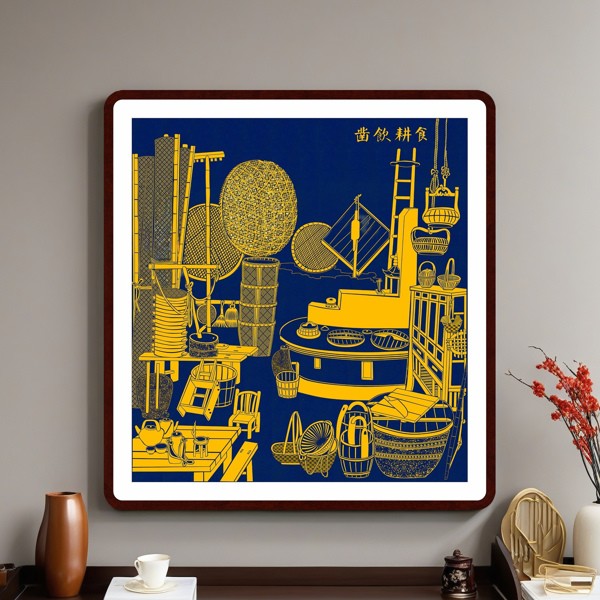 Carve to Drink, Plow to Eat Handmade Tayin Energy Painting Size 29.9X26.8inch（76X68 cm)