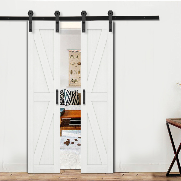 36 in. x 84 in. Sliding Double Barn Door with 6FT Barn Door Hardware Kit ，K Frame，MDF+Solid Wood ,Waterproof,Anti-Scratch