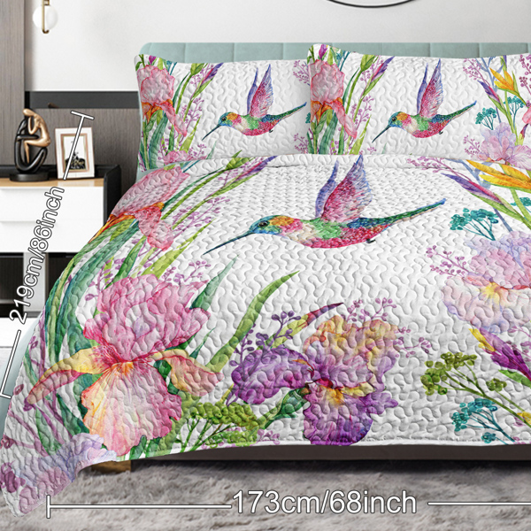 Colorful Bird Flower Design Quilt Set 3 Pieces Queen Size Soft Warm Bedding Set Include 1 Quilt And 2 Pillowcases for Home Bedroom Decor