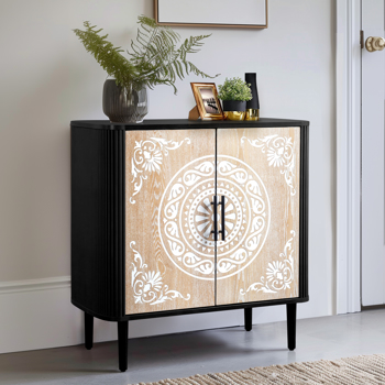 FCH Pattern Carving, High Feet, Oval Tabletop, Curved Side Frame, Door Panel MDF Spray Paint, Cabinet Body Melamine Board Polished, Sideboard 80*39.5*80cm