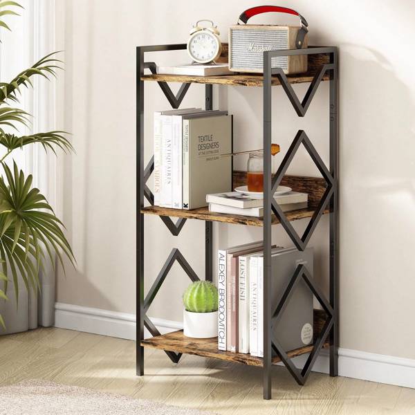 3 Tier Bookshelf For Small Space, Small Metal Bookshelf For Books, Organizers And Storage For Office, Living Room, Bedroom, Rustic Bookshelf, Table