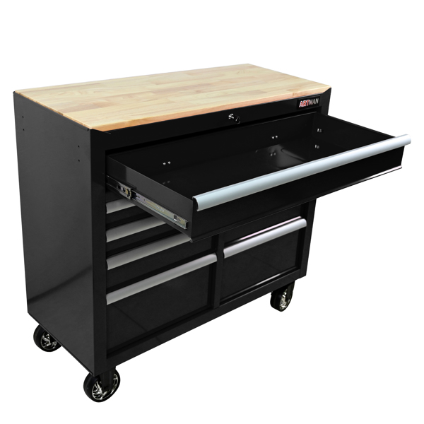 9 DRAWERS MULTIFUNCTIONAL TOOL CART WITH WHEELS AND WOODEN TOP