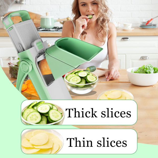 Mandoline Slicer,Kitchen Adjustable Safe Vegetable Chopper,Cucumber Slicer,Potato Slicer,Onion Slicer,Julienne + Dicer for Vegetables and Meal Prep,Includes Cleaning Brush & Peeler