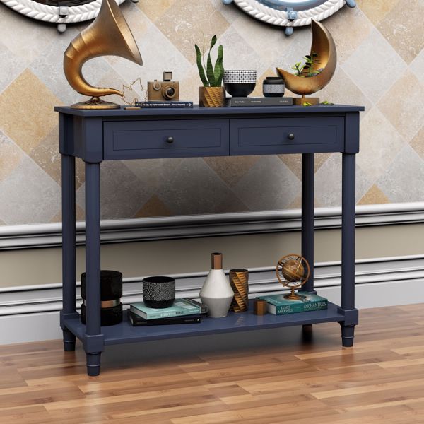 2-Tier Console Table with 2 Drawers， Console Tables for Entryway, Sofa Table with Storage Shelves, Entryway Table Behind Sofa Couch, for Living Room, Kitchen, Black