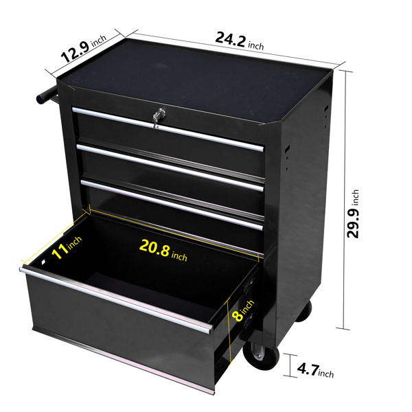 4 DRAWERS MULTIFUNCTIONAL TOOL CART WITH WHEELS-BLACK