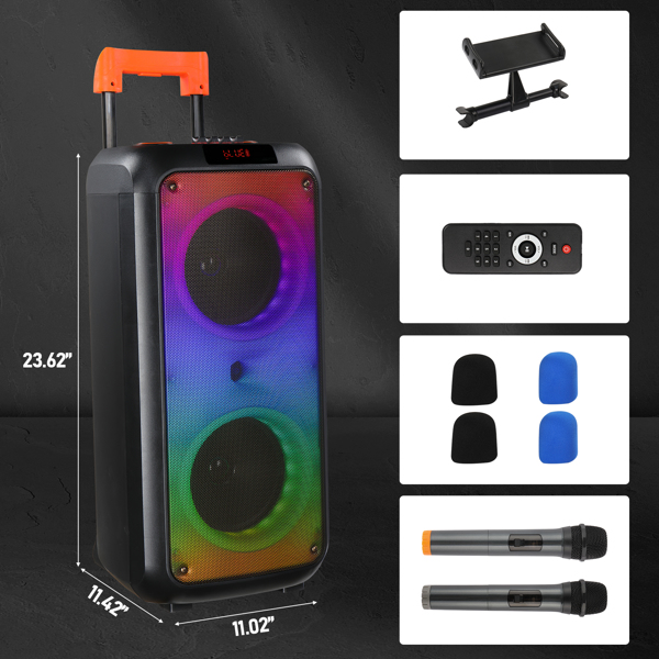 8in Wireless Portable Bluetooth Karaoke Speaker with TF/USB/AUX/FM/TWS, LED Disco Light, Bluetooth 5.0 for Outdoor Home Party