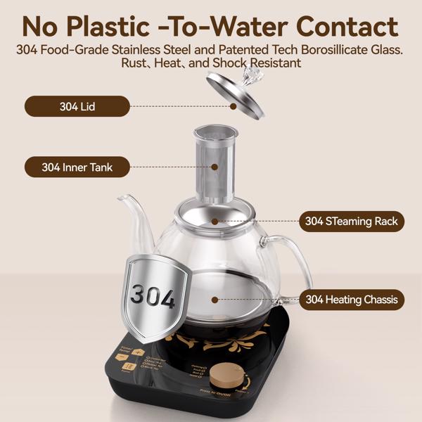 Compact Tea Maker Electric Glass Kettle，Dual Methods of Steaming and Brewing with Temperature and Timer Programs，Cordless 800W 0.8 Liters capacity for get your favorite teas.