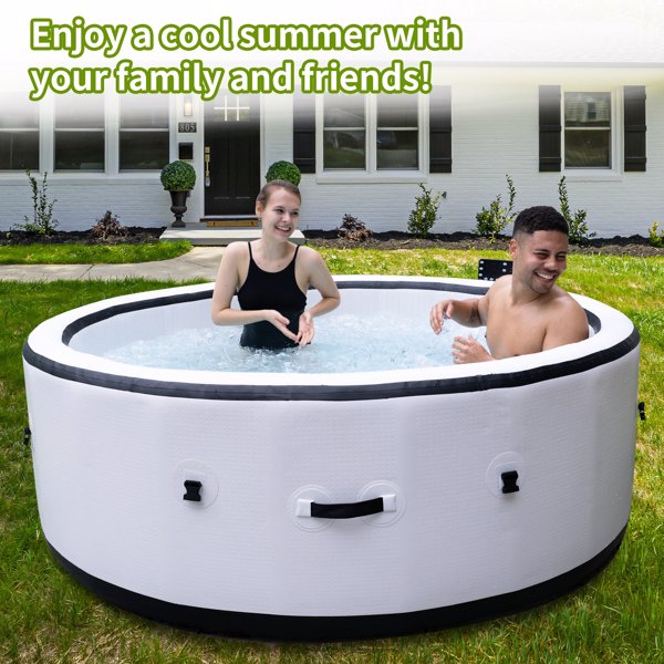 Inflatable hot tub 81.1"*27.9" portable spa pool outdoor spa for 4-6 people with cover equipped with 6 color light beads