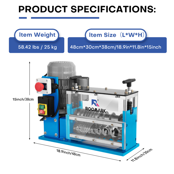 Kabelabisoliermaschine Elektrische 370W,Abisolierzange automatisch, 1,5mm-38 mm,23m/min,kabelschälmaschine mit 10-Klingen,für Recycling Kupferdraht