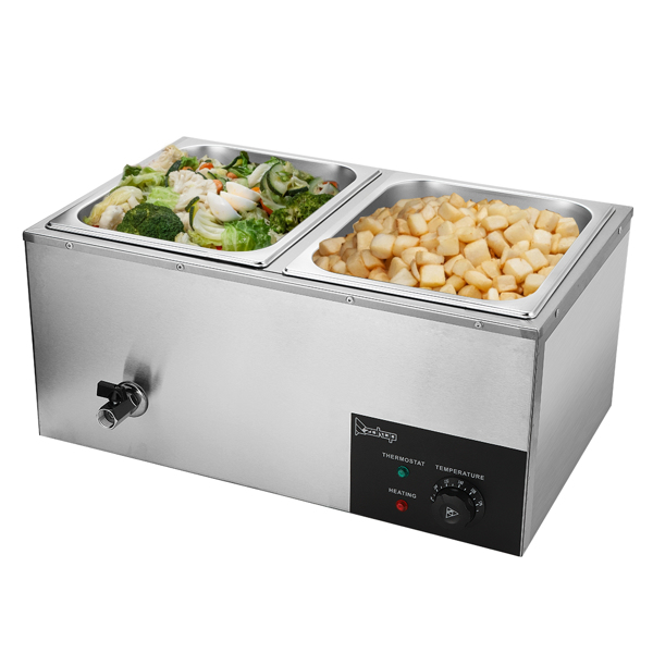 ZOKOP 110V 600W 10L*2 Stainless Steel Two Plates Heating Food Warming Soup Pool Silver