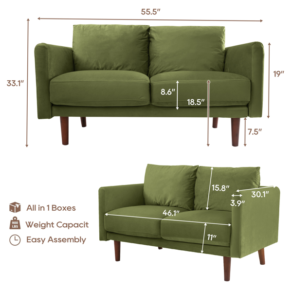 55.5" Velvet Round Arm Apartment Loveseat