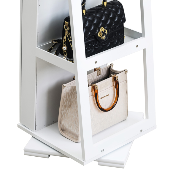 360 Degree Rotation Full-Body Mirror Cabinet PVC Film Moisture-Proof Dressing Mirror Cabinet Super Storage Jewelry Storage Mirror Cabinet White
