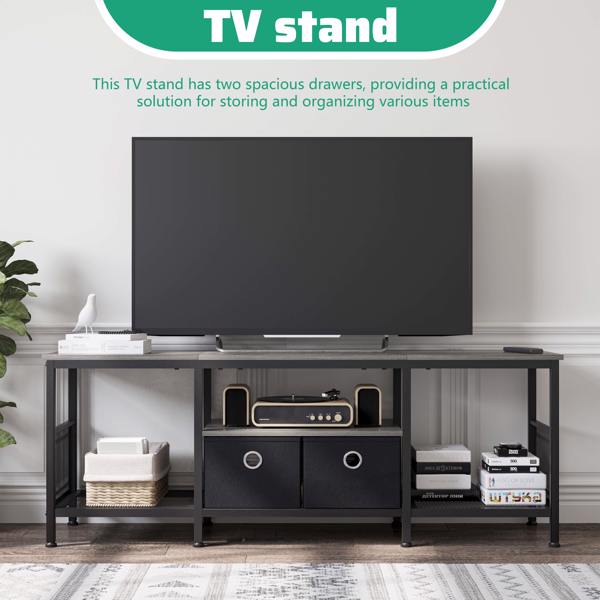 55 inch TV Stand for Living Room, Entertainment Center with Fabric Drawers Storage, Television Media Console Table with Soundbar Shelf for Living Room, Bedroom, Grey