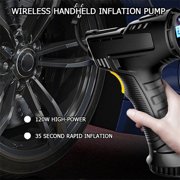 1PC 4000mAh 150PSI Inflator Pump - Portable Car Air Compressor Inflator Wireless and Wired Handheld Pump with LED Light -120W Black