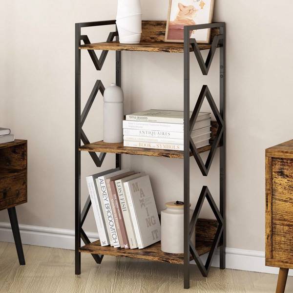 3 Tier Bookshelf For Small Space, Small Metal Bookshelf For Books, Organizers And Storage For Office, Living Room, Bedroom, Rustic Bookshelf, Table