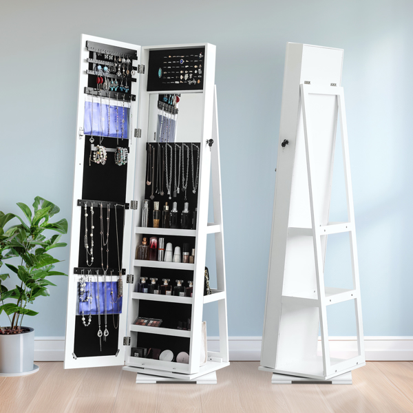 360 Degree Rotation Full-Body Mirror Cabinet PVC Film Moisture-Proof Dressing Mirror Cabinet Super Storage Jewelry Storage Mirror Cabinet White