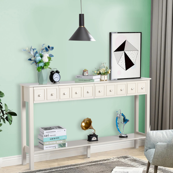 [Replace code:71522742]Long Console Table Entryway Table with Different Size Drawers and Bottom Shelf, White Narrow Storage Sofa Table for Entryway Hallway(White) Long Console Table 