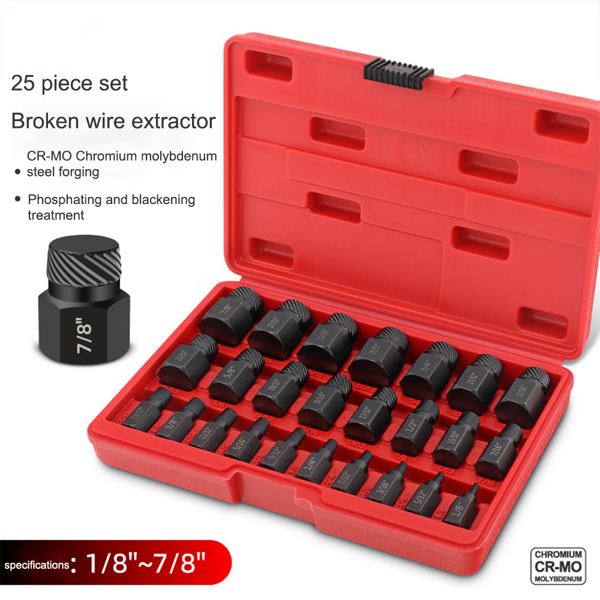 25 Piece Steel Durable Screw Extractor Kit, Easy To Remove Damaged Bolts and Screws - Extractor Removal Tool