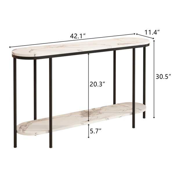 [Replace code:31283576]Console Table 2 Tier Narrow Entryway Table with Storage Shelves Faux Marble Narrow Table for Living Bedroom Hallway Office Easy Assembly, Black & White