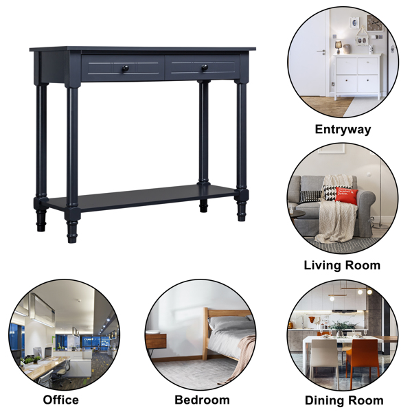 2-Tier Console Table with 2 Drawers， Console Tables for Entryway, Sofa Table with Storage Shelves, Entryway Table Behind Sofa Couch, for Living Room, Kitchen, Black