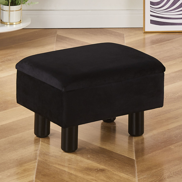 Foot Stool Ottomans Linen Footrest Storage Ottoman Step Stool Seat with Solid Wood Legs Modern Accent Stools for Couch Living Room Dark Black