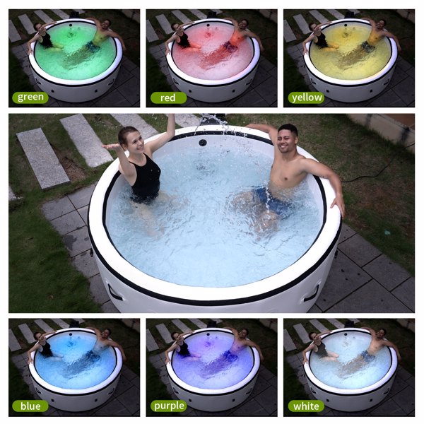 Inflatable hot tub 81.1"*27.9" portable spa pool outdoor spa for 4-6 people with cover equipped with 6 color light beads