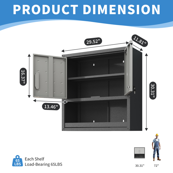 Metal Wall-Mounted Tool Storage Cabinet with Locking Door and 1 Shelf 1 Opened Drawer for Garage Warehouse,Office,Assembly Required