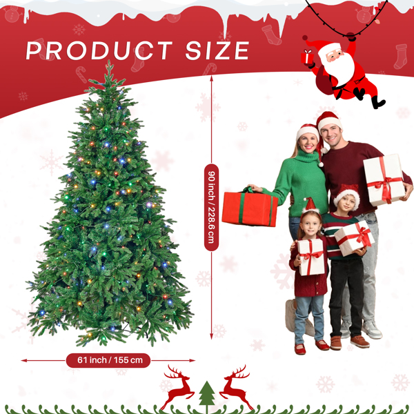 7.5ft Pre-Lit Spruce Artificial Holiday Christmas Tree for Home, Office, Party Decoration, Equipped with LED Lights, Easy Assembly, Fireproof PE+ PVC, Christmas, Living Room