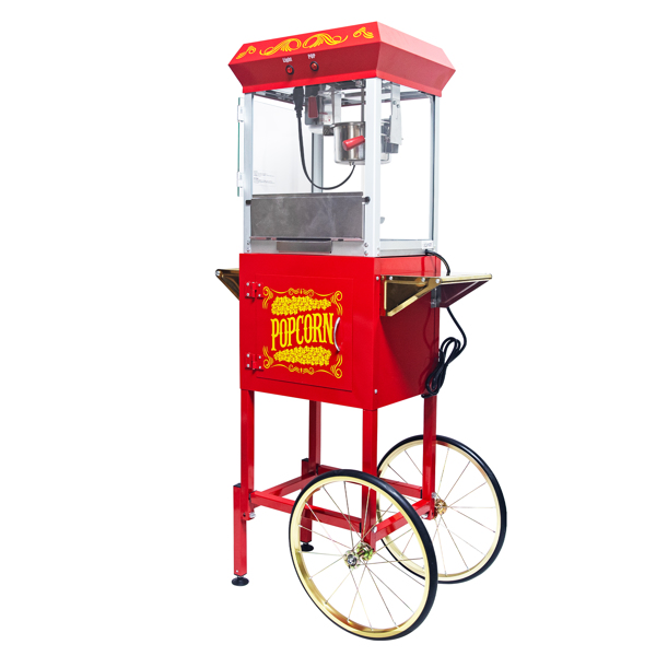 Popcorn Machine with Cart – 6oz Popper with Stainless-steel Kettle, Heated Warming Deck, and Old Maids Drawer,Red 