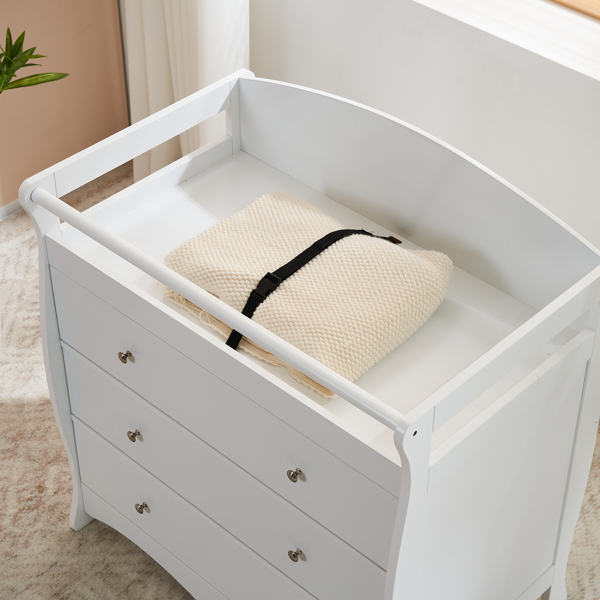 FCH 3-layer Drawer with Safety Belt White 90.5*58*92cm Wooden Bed Baby