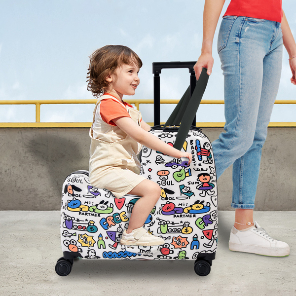 20 Inch Painting Hardside Suitcase, Personalize Decoration Travel Luggage for Kids & Adult, DIY Coloring Customize Carry on Luggage with Spinner Wheels