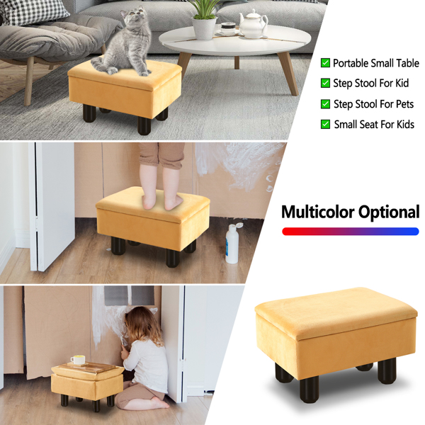 Foot Stool Ottomans Linen Footrest Storage Ottoman Step Stool Seat with Solid Wood Legs Modern Accent Stools for Couch Living Room Yellow