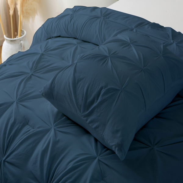 King Comforter Set, 3 Pieces Pintuck Bedding Set with 1 Down Alternative Comforter and 2 Pillow Shams, Navy