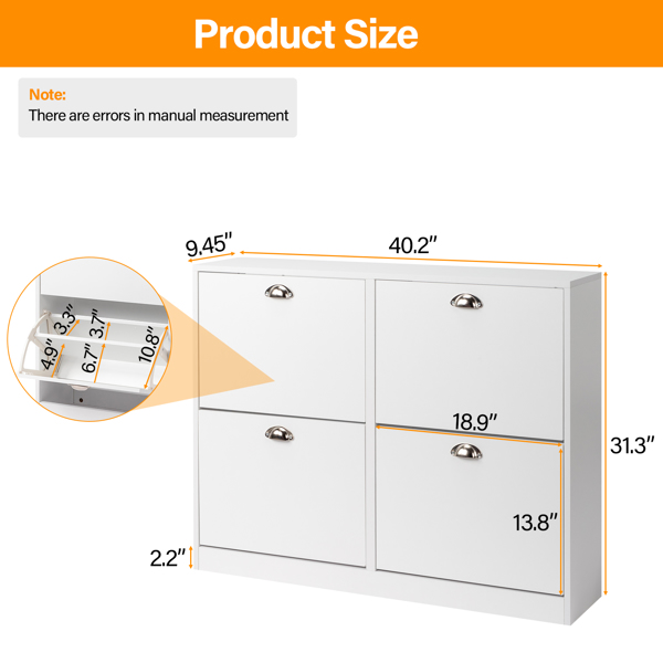 FCH 2 Rows 4 Drawers Shoe Cabinet Particle Board 102*25*78.5cm White