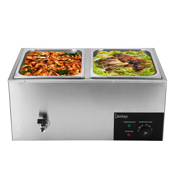 ZOKOP 110V 600W 10L*2 Stainless Steel Two Plates Heating Food Warming Soup Pool Silver