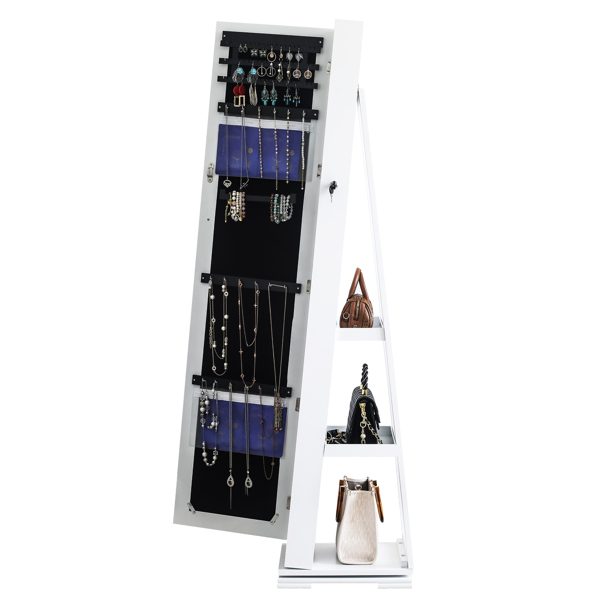 360 Degree Rotation Full-Body Mirror Cabinet PVC Film Moisture-Proof Dressing Mirror Cabinet Super Storage Jewelry Storage Mirror Cabinet White