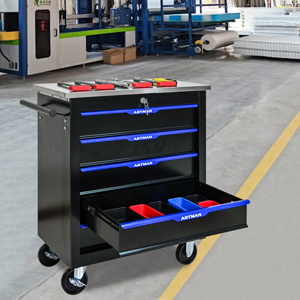 5 DRAWERS MULTIFUNCTIONAL TOOL CART WITH WHEELS-BLACK+BLUE