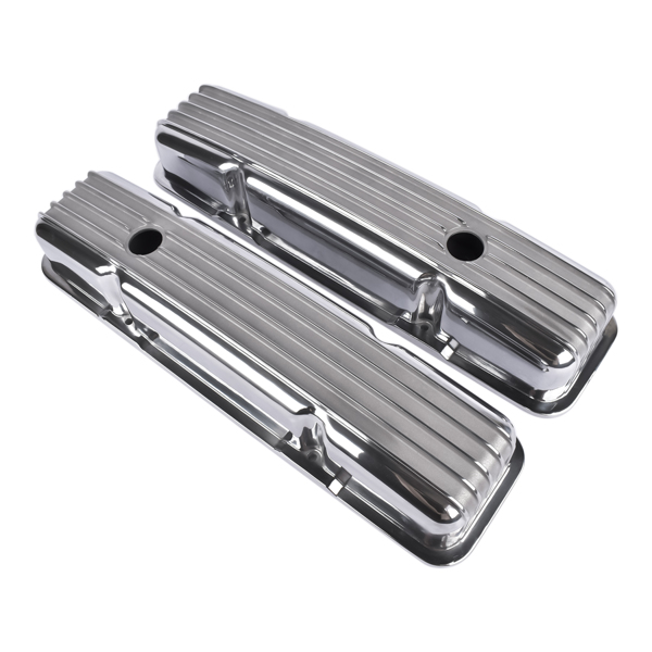 Retro Finned Polished Aluminum Short Valve Covers Fits 1958-1986 SBC Chevy 350 400