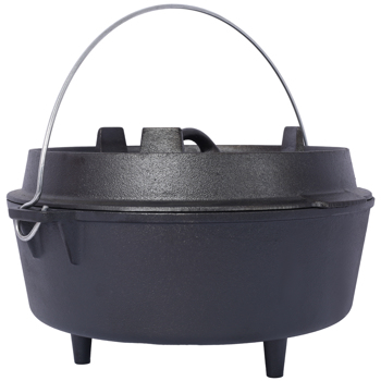 pre-Seasoned Cast Iron Dutch Oven With Skillet Lid, Outdoor Camping Deep Pot for Camping Fireplace Cooking BBQ Baking Campfire, Leg Base, 4.5 Quart