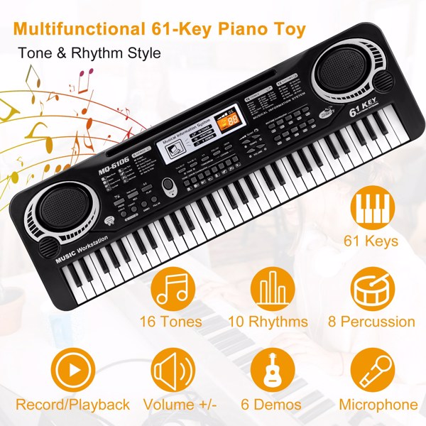 61 Keys Digital Music Electronic Keyboard Electric Piano Musical Instrument Kids Learning Keyboard w/ Microphone For Beginners Kids Girls Boys Adults