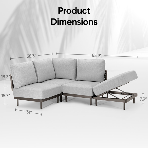 85.9 Wide Patio Outdoor Sofa and Adjustable Recliner