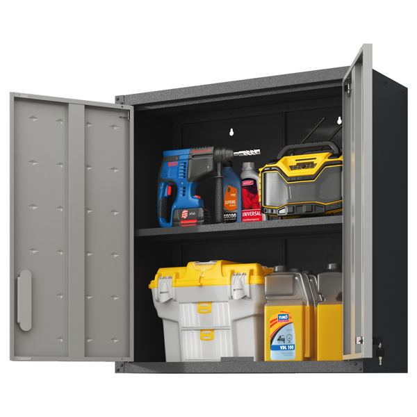 Metal Wall-Mounted Tool Storage Cabinet with Locking Door and 1 Shelf 1 Opened Drawer for Garage Warehouse,Office,Assembly Required