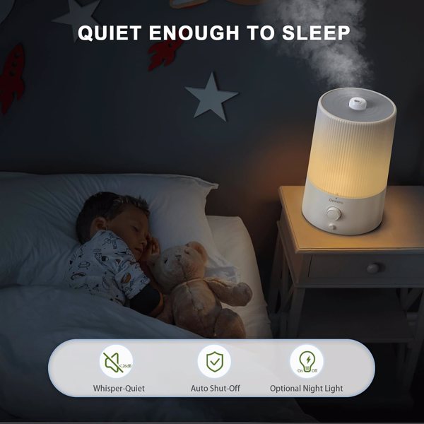 4L Top Fill Ultrasonic Cool Mist Humidifiers for Bedroom, with Oil Diffuser and Nightlight, for Baby Nursery & Plants, for Large Room, Lasts Up to 50 Hours, Auto Shut-Off