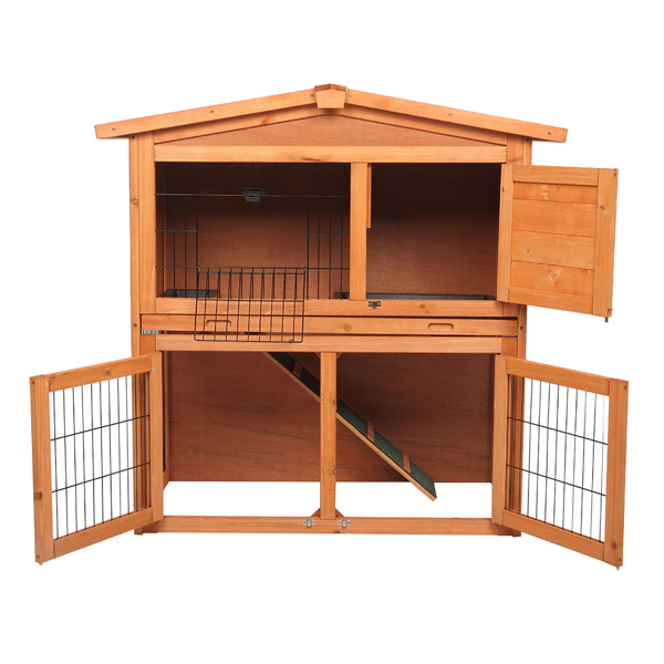 40" Triangle Roof Waterproof Wooden Rabbit Hutch A-Frame Pet Cage Wood Small House Chicken Coop Natu