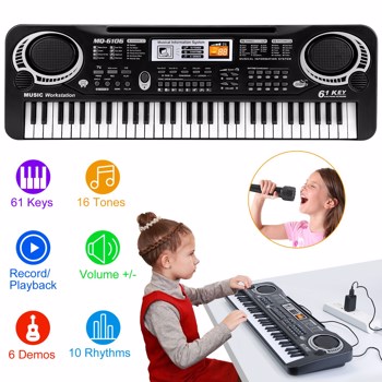 61 Keys Digital Music Electronic Keyboard Electric Piano Musical Instrument Kids Learning Keyboard w/ Microphone For Beginners Kids Girls Boys Adults