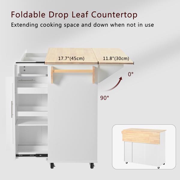 Kitchen Island with Drop Leaf, Kitchen Storage Cart with 3 Tier Pull Out Cabinet Organizer, Internal Storage Rack, Rolling Kitchen Cart on Wheels with Towel Rack, 2 Drawers, for Kitchen, White