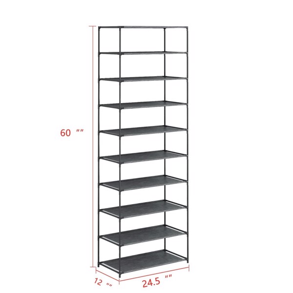 10-Tier Shoe Rack Large Capacity for 25-30 Pairs of Shoe Storage Rack Sturdy Metal Shoe Rack for Bedroom, Cloakroom Stackable Shoe Rack, Black