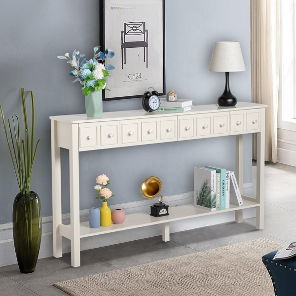 [Replace code:71522742]Long Console Table Entryway Table with Different Size Drawers and Bottom Shelf, White Narrow Storage Sofa Table for Entryway Hallway(White) Long Console Table 