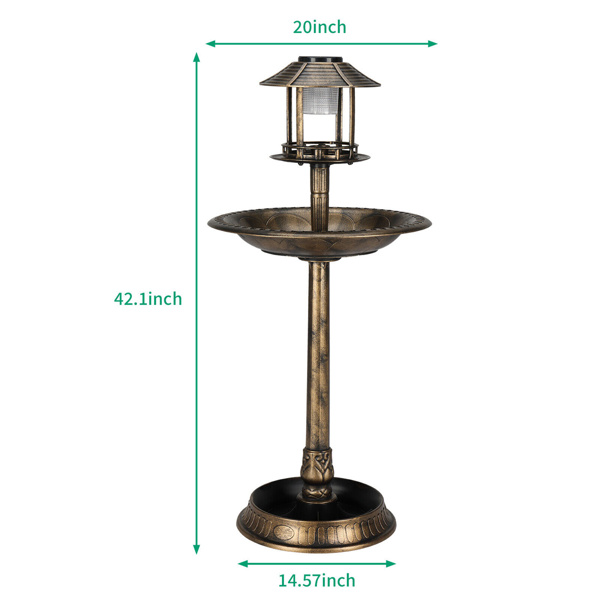   42"bird bath feeder with flowerpot base and Solar. Bronze 