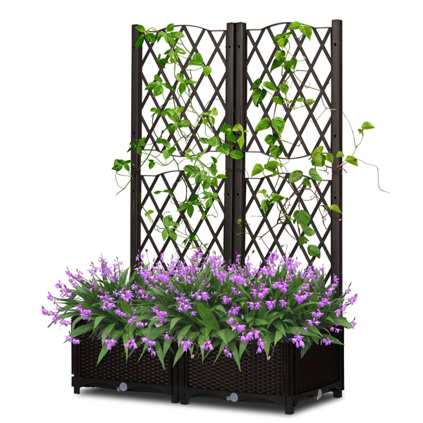 Wicker Trellis Planter, Outdoor Raised Garden Bed with Drainage Holes, Free-Standing Trellis Planter Box for Vine Climbing Plants and Flowers in Garden Patio Balcony, Brown